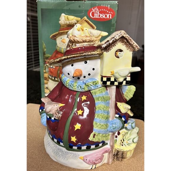 Gibson 2003 10.5 in Folic Snowman Cookie Jar Winter Decorations - Picture 1 of 13